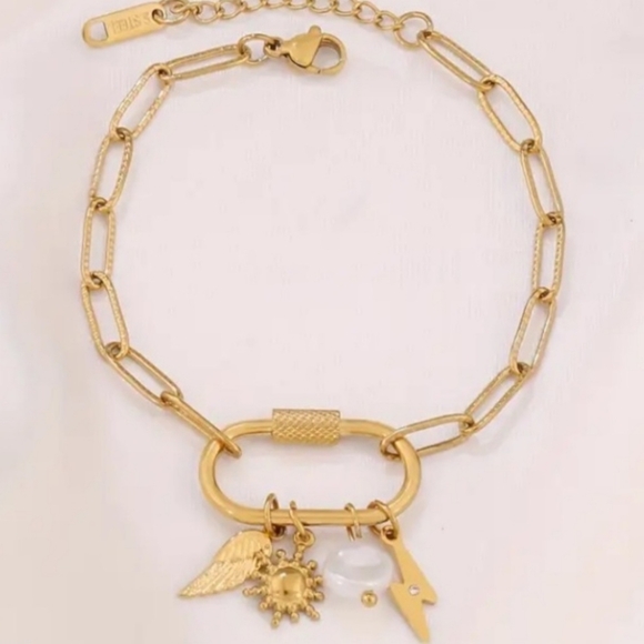 High-end Quality Vintage Boho Gold Wing Lightning Sun Pendant Charm Bracelet - Picture 1 of 3